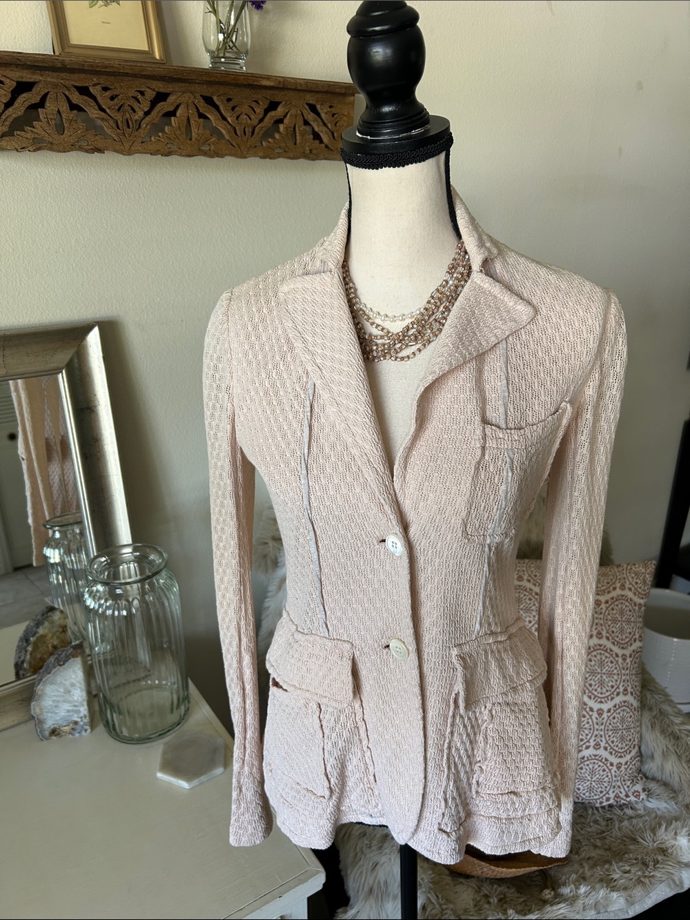 IISLI cream open knit Vtg feminine cotton cardigan sweater M